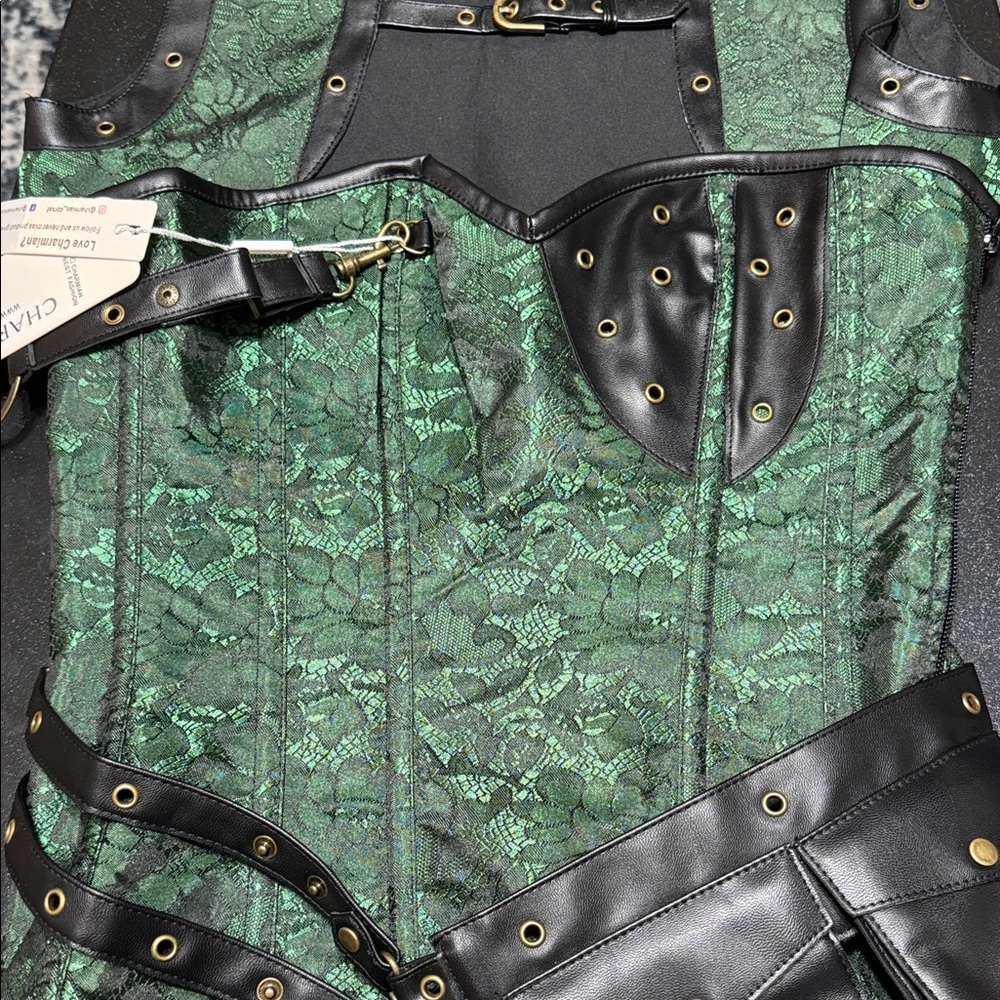 NWT Charmian Corset Jacket Belt Bag Set Emerald Green Lace Size Medium
